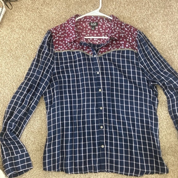 a.n.a Tops - Blue and Red Plaid Button-Up Shirt